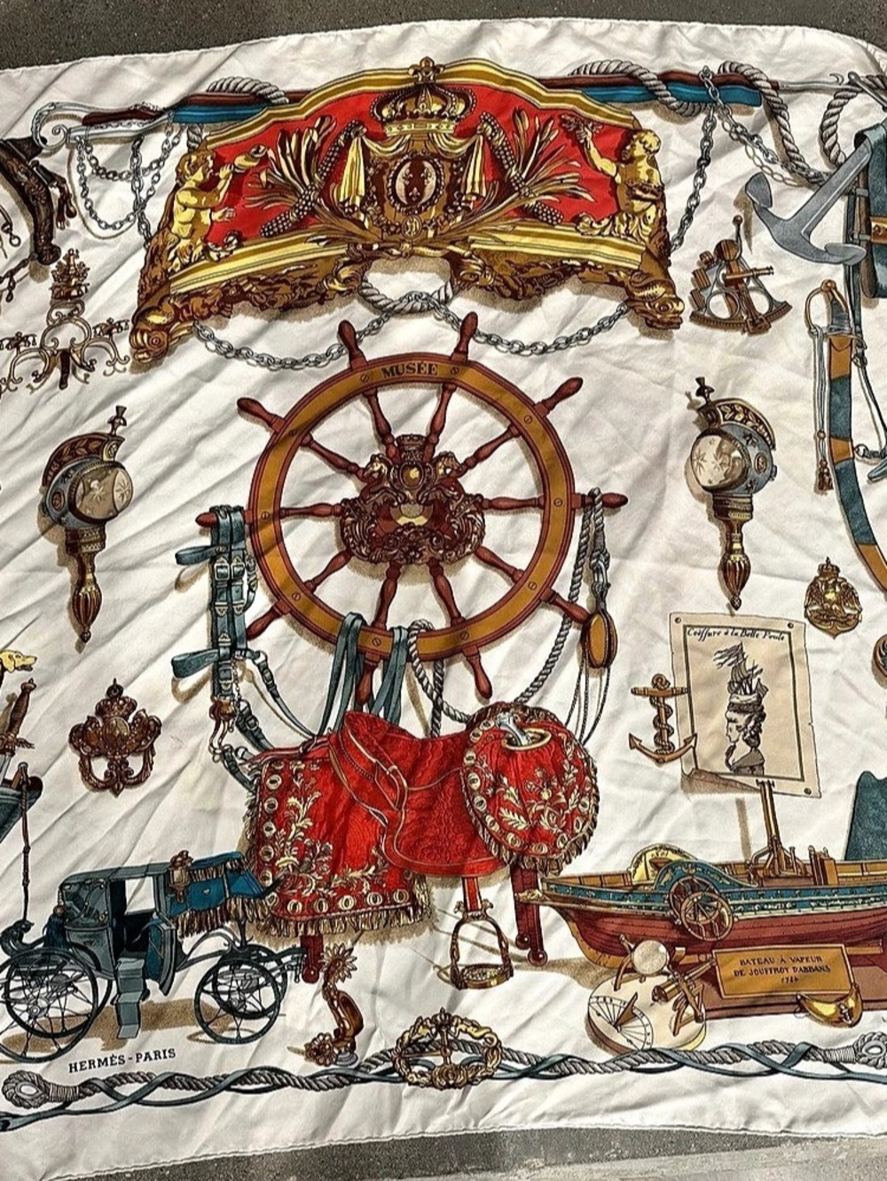 Hermès Musée Nautical Printed Scarf in White & Red